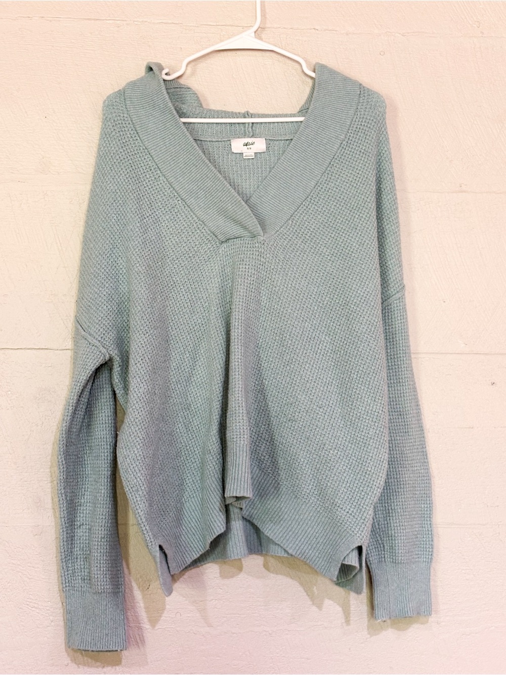 aerie Seafoam Green V-Neck Waffle Knit Sweater